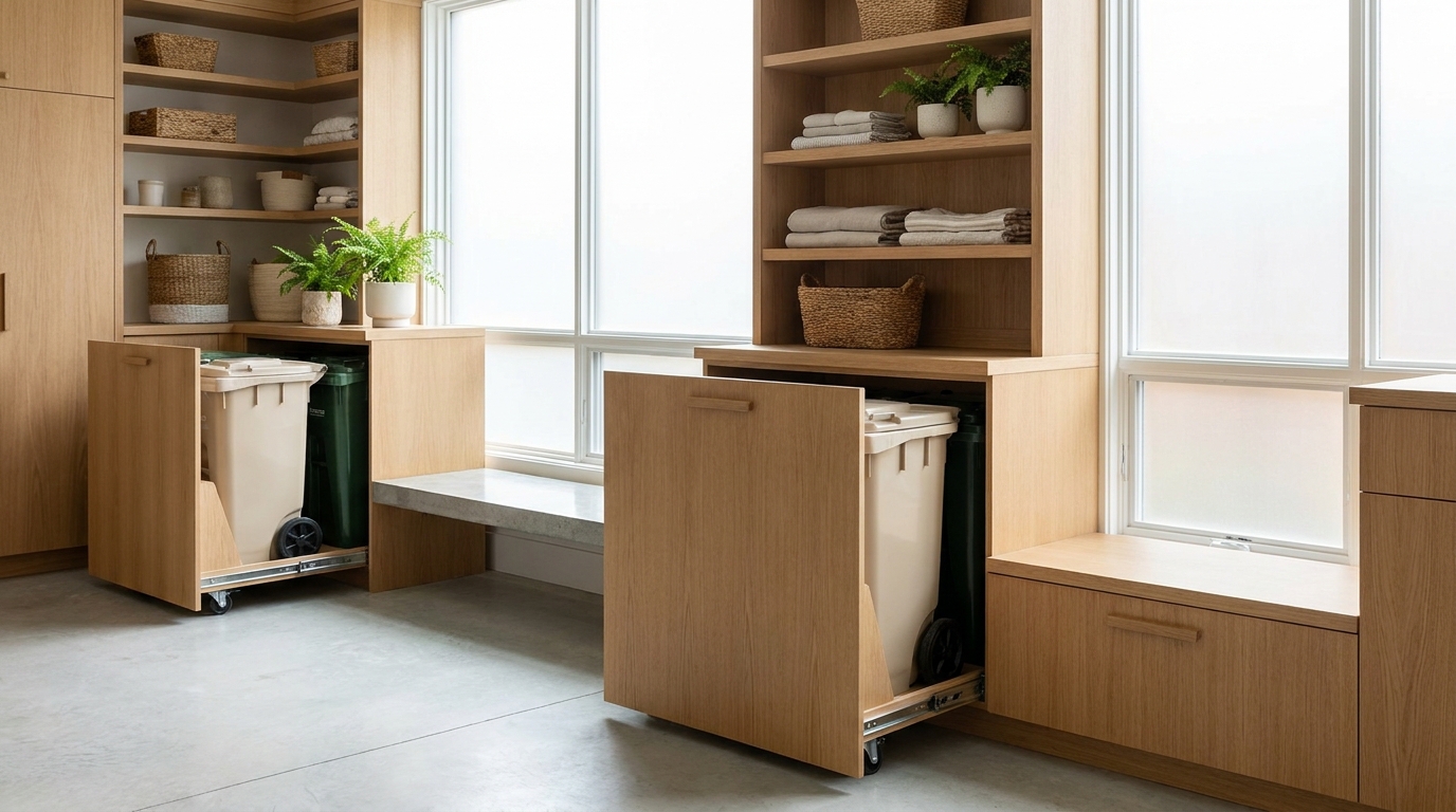 For garage trash cart storage, leave room to park