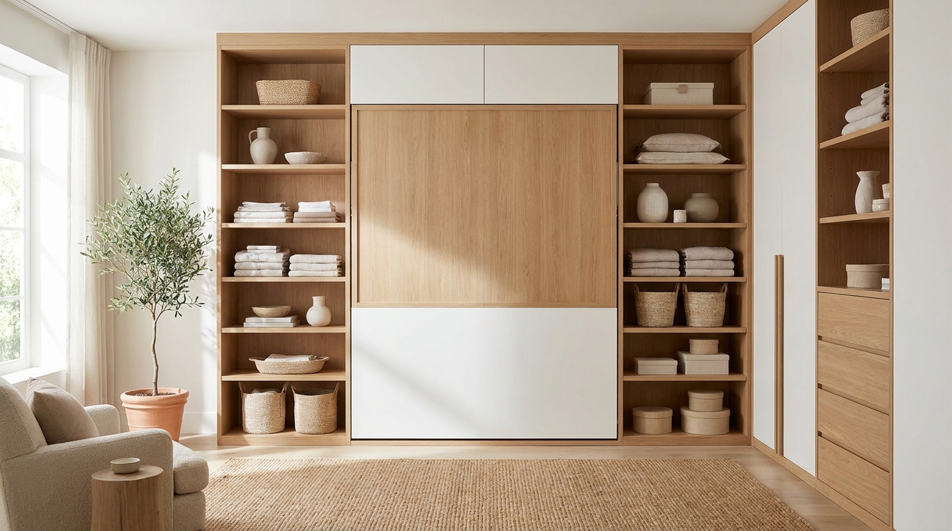 Murphy Bed Storage Cabinets for Guest Bedding