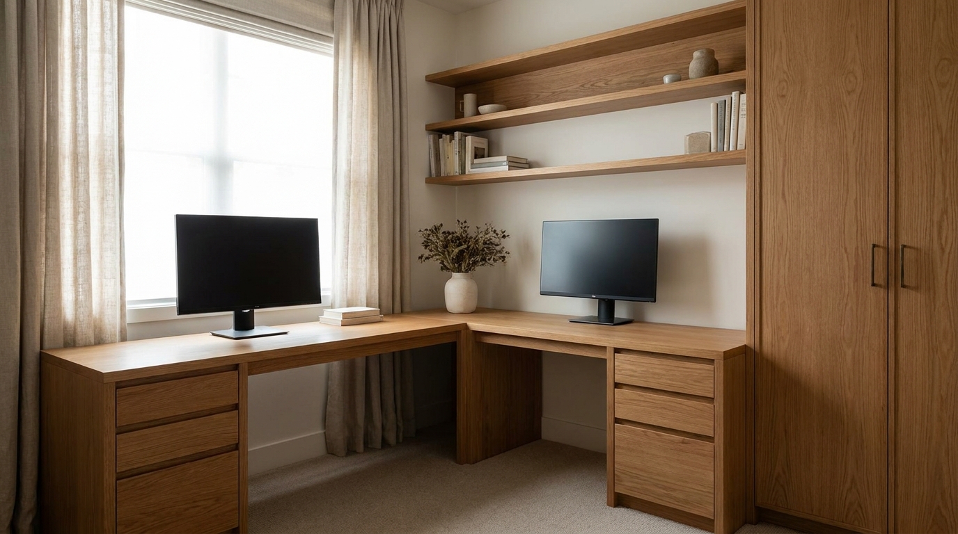Two Person Home Office Storage: Two Desks, File Bays