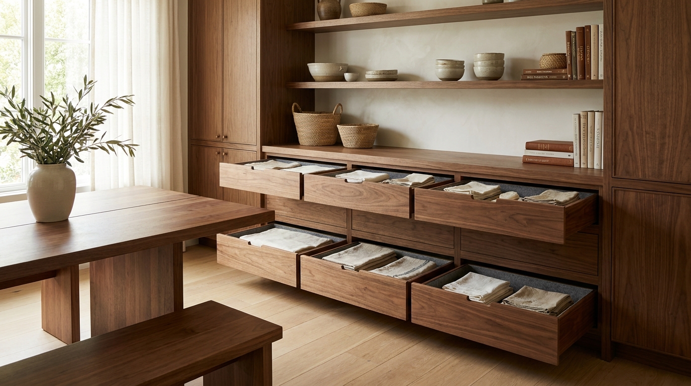 Dining Linen Storage: Shallow Drawers, Napkin Tray