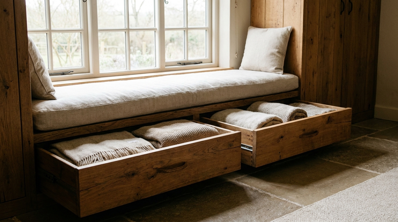 Window Seat Storage: Drawers or a Hinged Lid