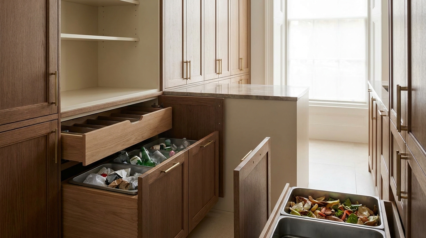 Pantry Recycling Storage: Three Pull-Out Bays